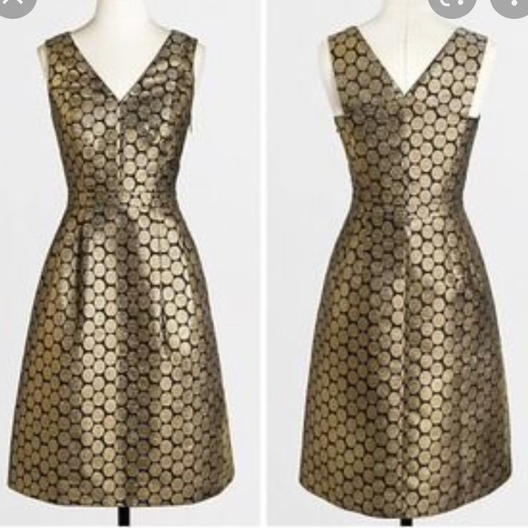 NWOT! J. Crew Gold Medallion V-Neck Fit and Flare Dress - Picture 1 of 9